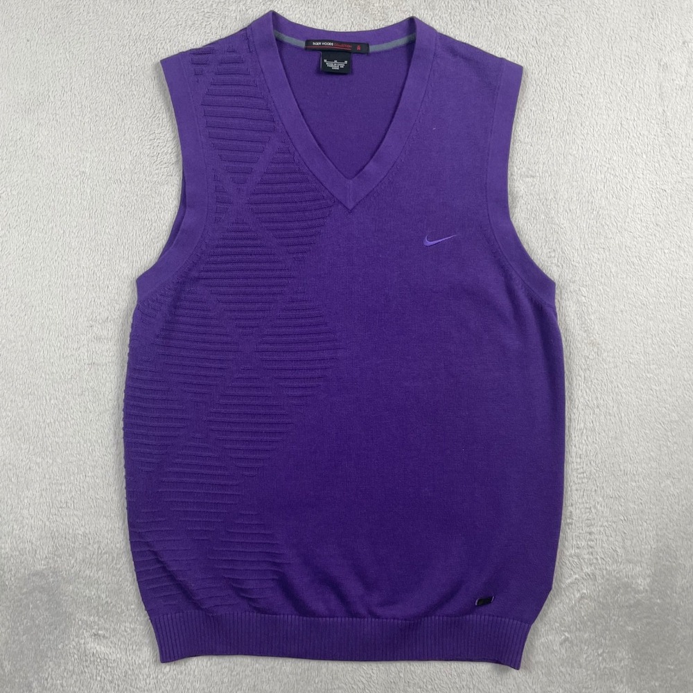 Nike Sweater Vest Men Medium Purple Tiger Woods Cashmere Blend Golf Logo Vintage